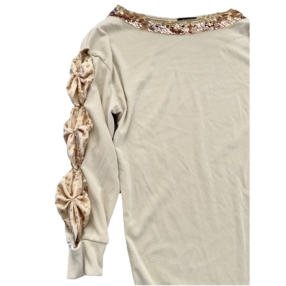 ChicMe Beige Long-sleeved Sequined Sweater Dress Sz S/M - Picture 10 of 11